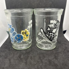 2 Welch's Vintage Tom & Jerry Jelly Drinking Glasses - Tom Surfing Jerry Soccer