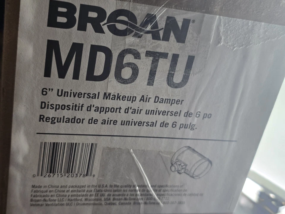 Amortiguador esclavo de aire de maquillaje Broan MD6TU 6 pulgadas Foto 4 de 4