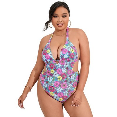 Cupshe x Jenna Misc Floral One Halter Neck Tie Waist Piece Swimsuit Size 0X