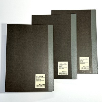 MUJI Notebook A5 5mm grid - Pack of 3 - 30sheets, Dark gray