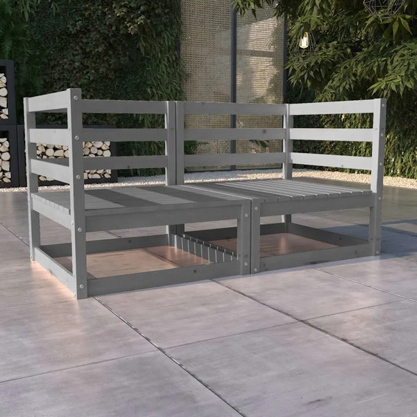 Gartensofa 2-Sitzer Massivholz Kiefer Grau Sitzgruppe Balkon Terrasse-image