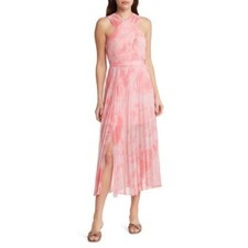 TED BAKER London “Mirelia” Coral Pink Cross-Front Pleated Midi Dress Size 0 US 2