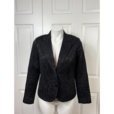 Chico's Black Balzer Size 4 Foral Textured Fabric Women's Jacket