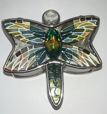AMIA Hand Painted Glass Dragonfly Trinket Box Multicolor Animal Keepsake
