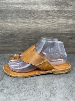 Free People Sant Antoni Brown Leather Sandals Womens Size 6 (37) Slide Toe Loop