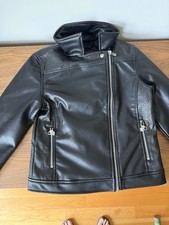 Art Class Black Faux Leather Moto Jacket Girls Medium Sz 8 Silver Zipper Accents
