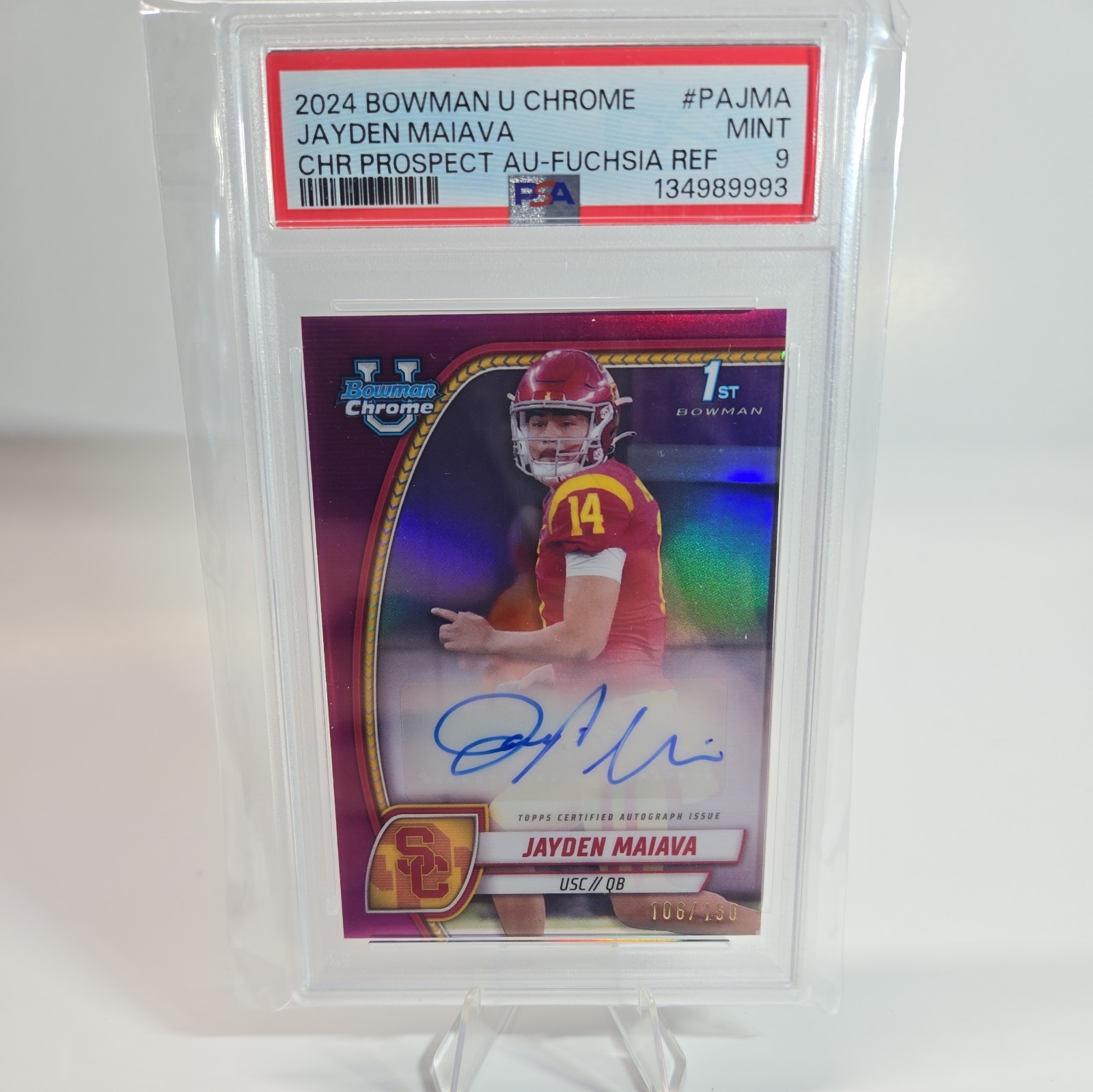 Jayden Maiava Auto /150 - Fuchsia Ref. - 2024 Bowman U Chrome - PSA 9 Mint USC