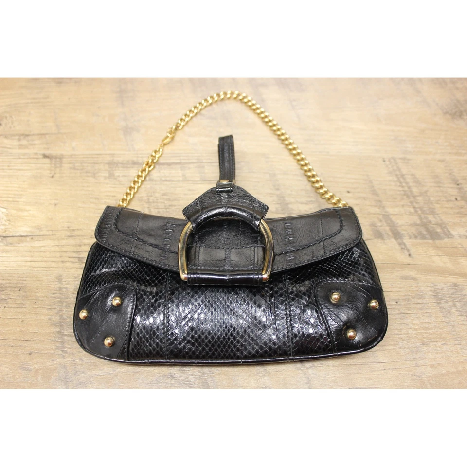 Bolso Baguette de Hombro Dolce & Gabbana Vintage Cuero Piel de Anguila Negra Anillo en D Foto 2 de 4