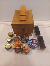 Vntg Kiwi Shoe Shine Groomer Wooden Box W/Supplies Items Are Pretty Full Still