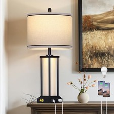 27" Tall Vintage Table Lamp with USB C A  Outlet,Black Industrial End Black-1P