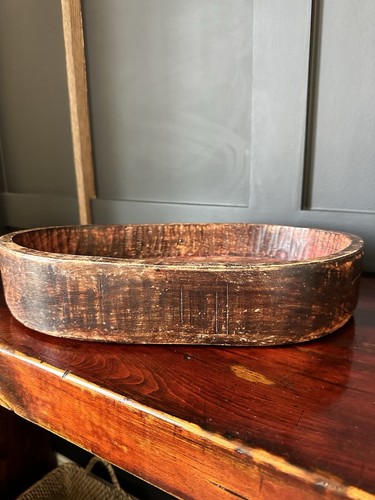 Antique Wooden Feast Bowl; Hand Carved; 1890s-Early 1900s PRIMATIVE oval THICK - Picture 6 of 18
