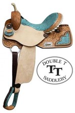 Double T Barrel Style Saddle with Filigree Print Seat  Full QH 14", 15", 16"