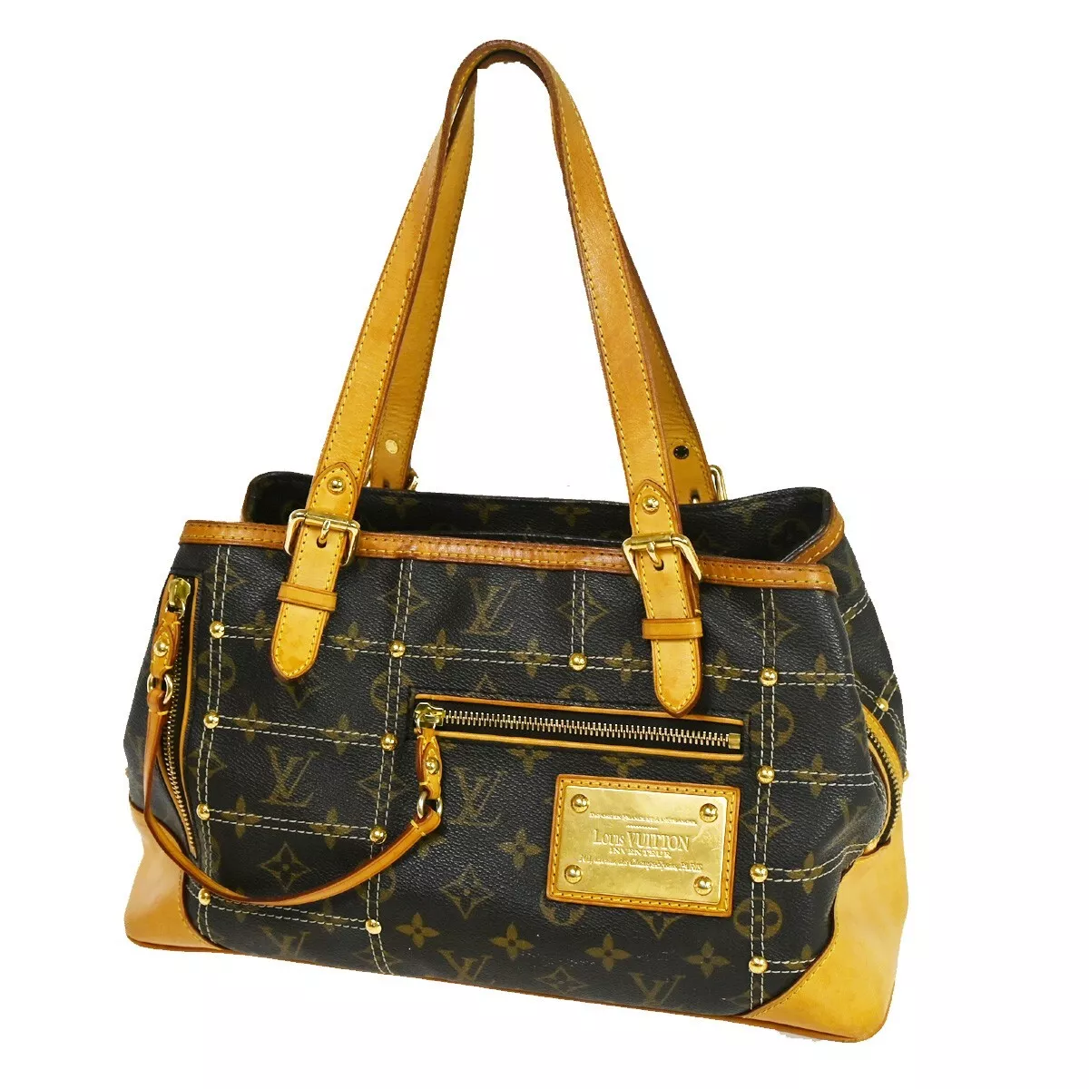 LOUIS VUITTON Rivette Shoulder Bag Studs Monogram Leather Brown 