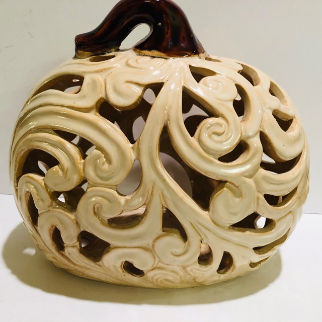 Large Ceramic Pumpkin Candle Holder Cutout Ceramic Autumn Decor eBay