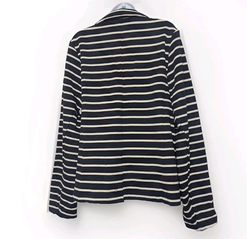 Lane Bryant Black White Striped Jacket Blazer 1 Button Pocket V Plus Size 16 - Picture 2 of 7
