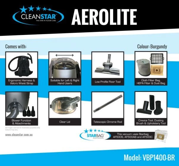 Cleanstar Aerolite 1400 Watt Backpack Vacuum cleaner and Blower VBP1400 - Image 3 of 3