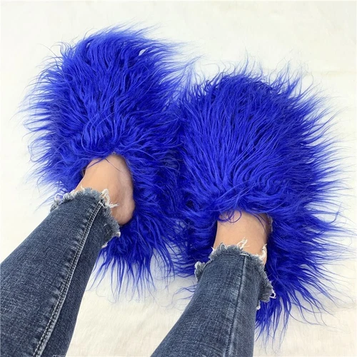 Outside Fashion Fluffy Sheep Mongolia Fur Sliper Shose For Women And Men - Picture 26 of 35