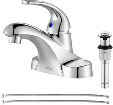 Single Handle Mid Arc Centerset Bathroom Sink Faucet with Metal Drain Assembly a