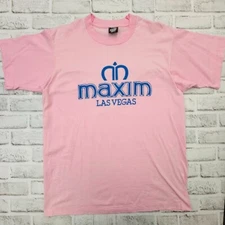 Vintage Maxim Las Vegas T-Shirt Pink Single Stitch Large Screen Stars Best USA
