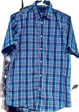 Tommy Hilfiger Youngmens Size 20 Button Up Blue Plaid Short Sleeve Casual Preppy