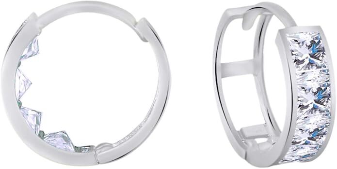 Simulated Square CZ Hoop Earrings in 925 Sterling Silver-image