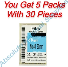 *30-Pieces* Kerr SybronEndo K-Files Size-40 Length 30mm Stainless Steel 06159