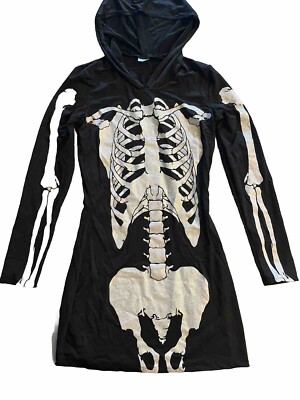 Spirit Halloween Costume Women's Small Black Skeleton Hooded Dress | eBay