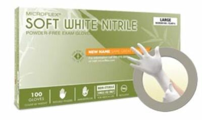 ANSELL MICROFLEX SOFT WHITE NITRILE, PF, SMALL, 100/BOX, 10 BOXES/CASE, 1 CASE