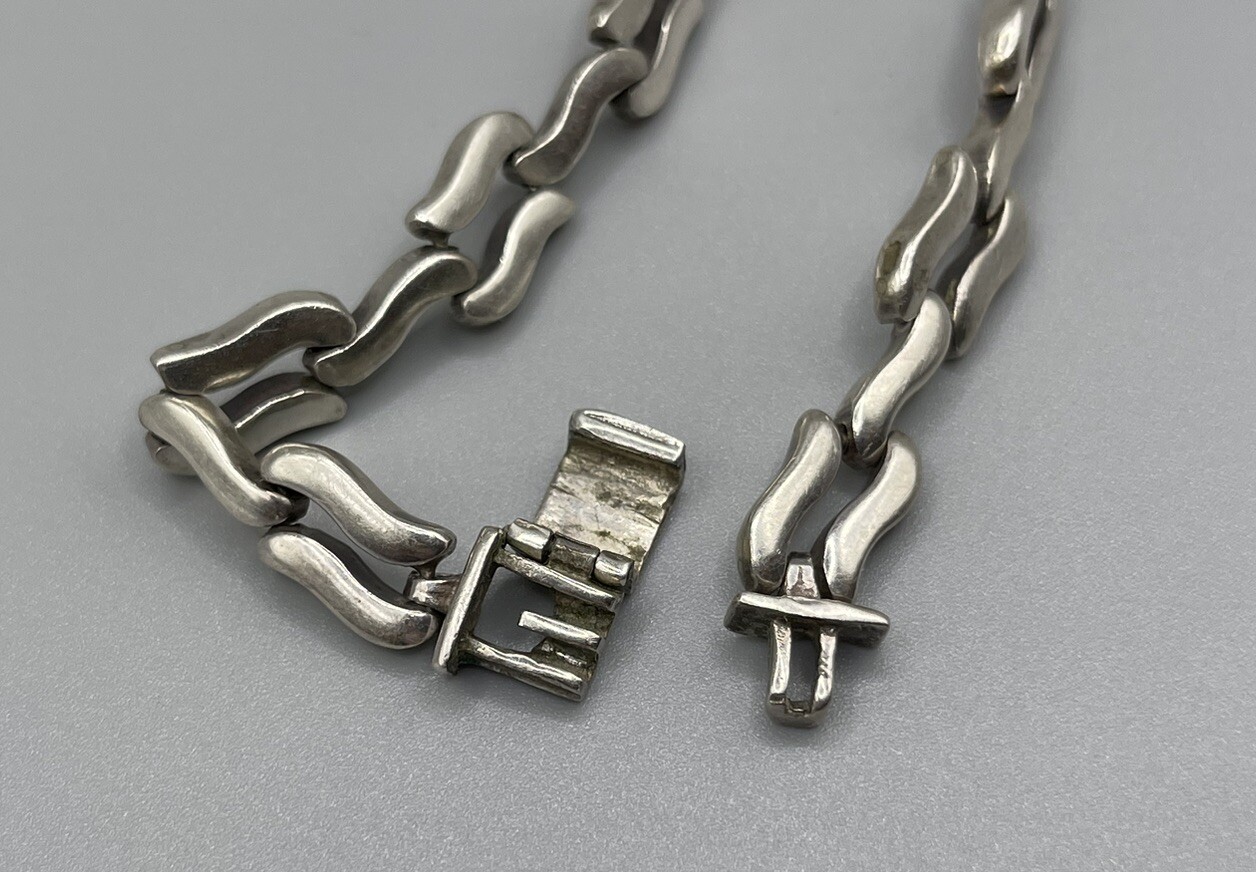 Solid 925 Sterling Silver Wavy Link Bracelet 7.5" - image 5