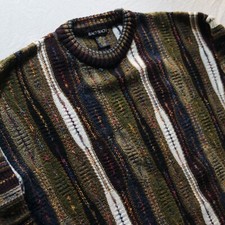 VTG Bachrach Canada Knit Crewneck Sweater Textured 3D Biggie Cosby Wool Blend L