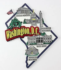 WASHINGTON DC STATE MAP AND LANDMARKS COLLAGE FRIDGE COLLECTIBLE SOUVENIR MAGNET