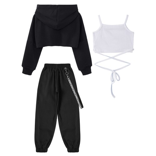 Kids Girls Crop Top Tracksuit Outfit Sports Set Camisole Pant Chain Hoodie Gym - Picture 46 of 52
