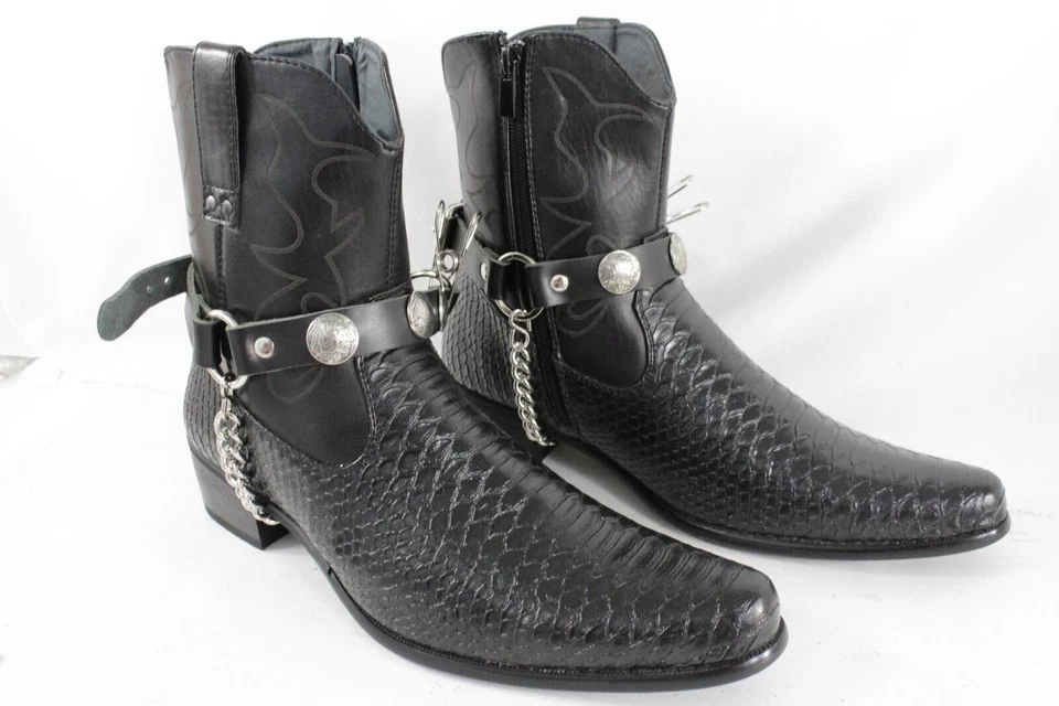 Botas Western Pulseras Cadena Negro Imitación Cuero 2 Correas Plata Nativo Americano Foto 2 de 4