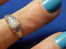 5.8mm Round Cabochon Grey Star Sapphire Filigree Sterling Silver Ring Free Sz.