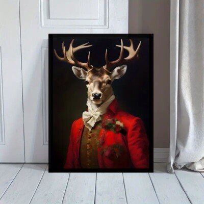 Hirsch Elch Vintage passend schwarz gerahmt Leinwand Kunst Bild Druck groß 60cm x 40cm