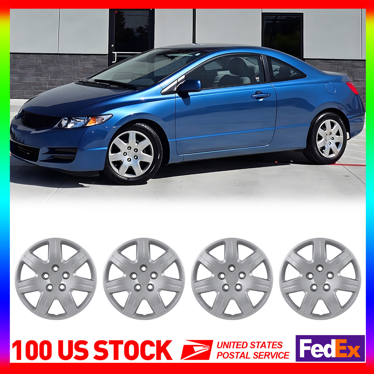 4 Pack 16-Inch Silver Bolt-On Hubcaps for 2006-2011 Honda Civic R16 Wheels  