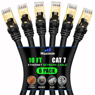 Cat 7 Ethernet Cable 10 ft - 6 Pack High-Speed Cat7 Internet & Network LAN Pa...