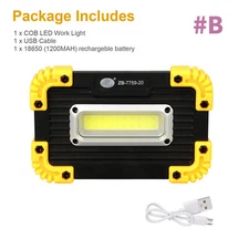 LED Work Light USB Rechargeable COB Spotlight Floodlight Outdoor Emergency Lamp