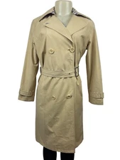 Jaket Womens Beige Double-Breasted Trench Coat With Belt Size Medium