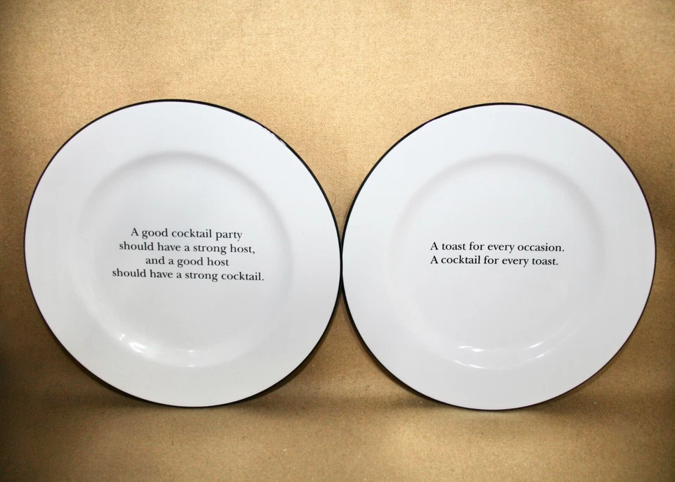 POTTERY BARN Cocktail Quotation Plates Set of 4 White Ceramic 7.75" - Image 3 of 4