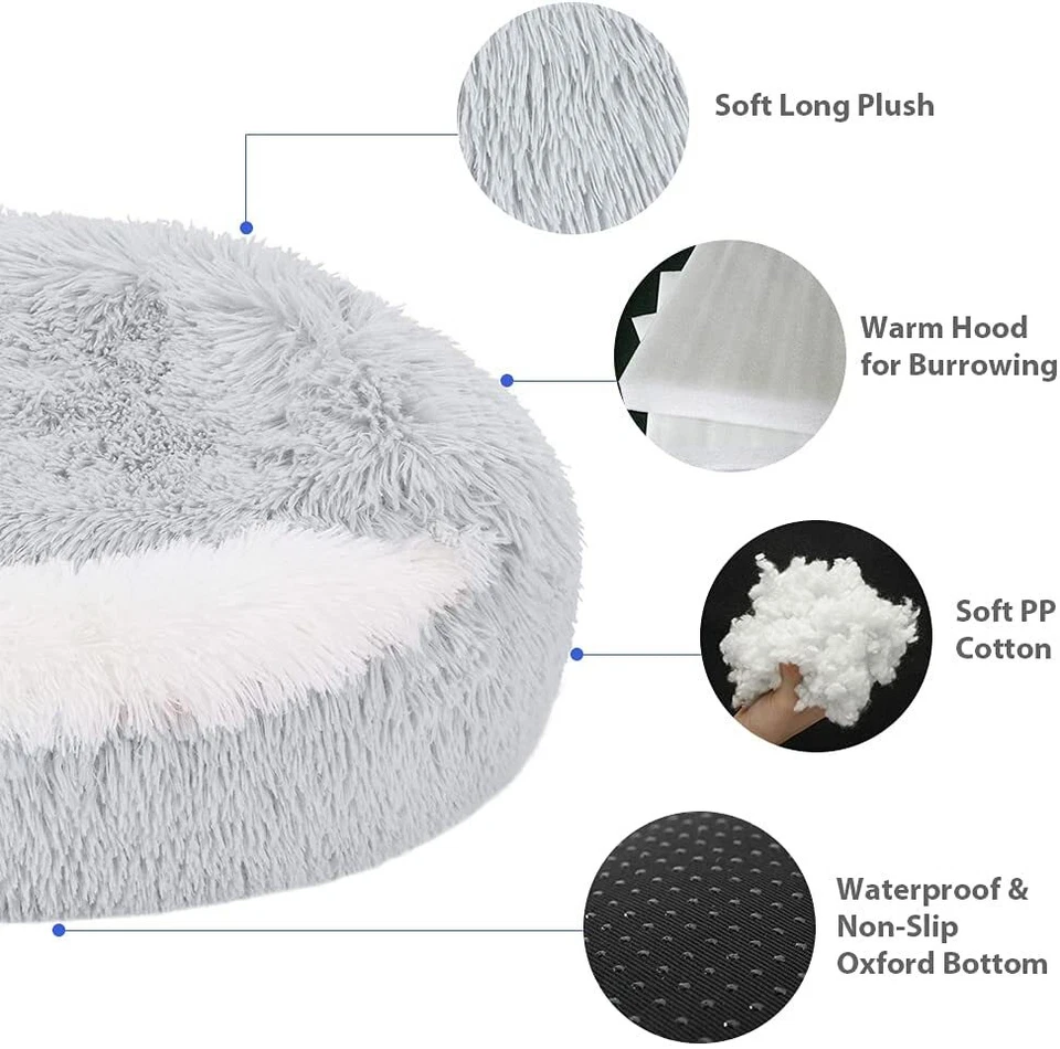 Cómoda cama suave de felpa para gatos cueva con capucha cama para mascotas para perros gatos autocalentamiento Foto 3 de 4