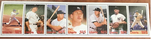Liberia 2002 - MLB, Yankees baseball - MICKEY MANTLE - Strip of 7 stamps - MNH