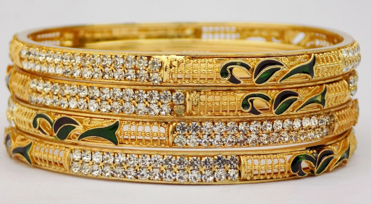 Indian Bangles Wedding Wear Jewelry Gold Plated Crystal Wear Fashion Bangles
