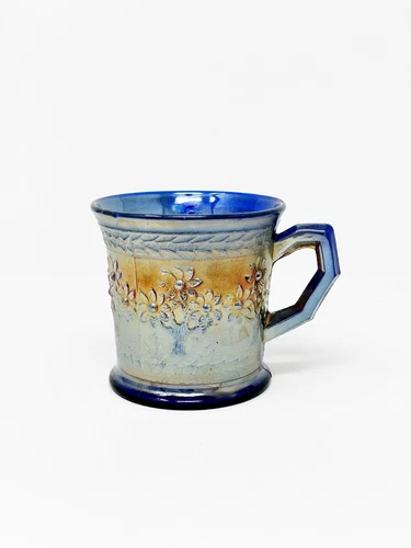 Fenton Carnival Glass Shaving Mug Orange Tree Cobalt Blue Base 3" Vintage USA