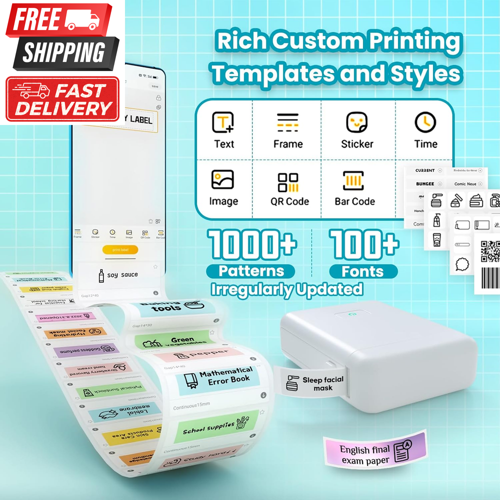 Portable Bluetooth Label Maker Machine with Tape for Home Office Storage Organization