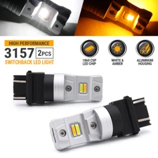 White/Amber 3157 LED DRL Switchback Turn Signal Parking Light Bulbs Dual Color