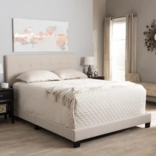 Baxton Studio Brookfield Grid-Tufting Bed Beige Queen