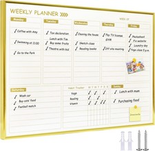 Marribol Large Weekly Dry Erase Board for Wall,20"x28",Gold Aluminum Frame Magne