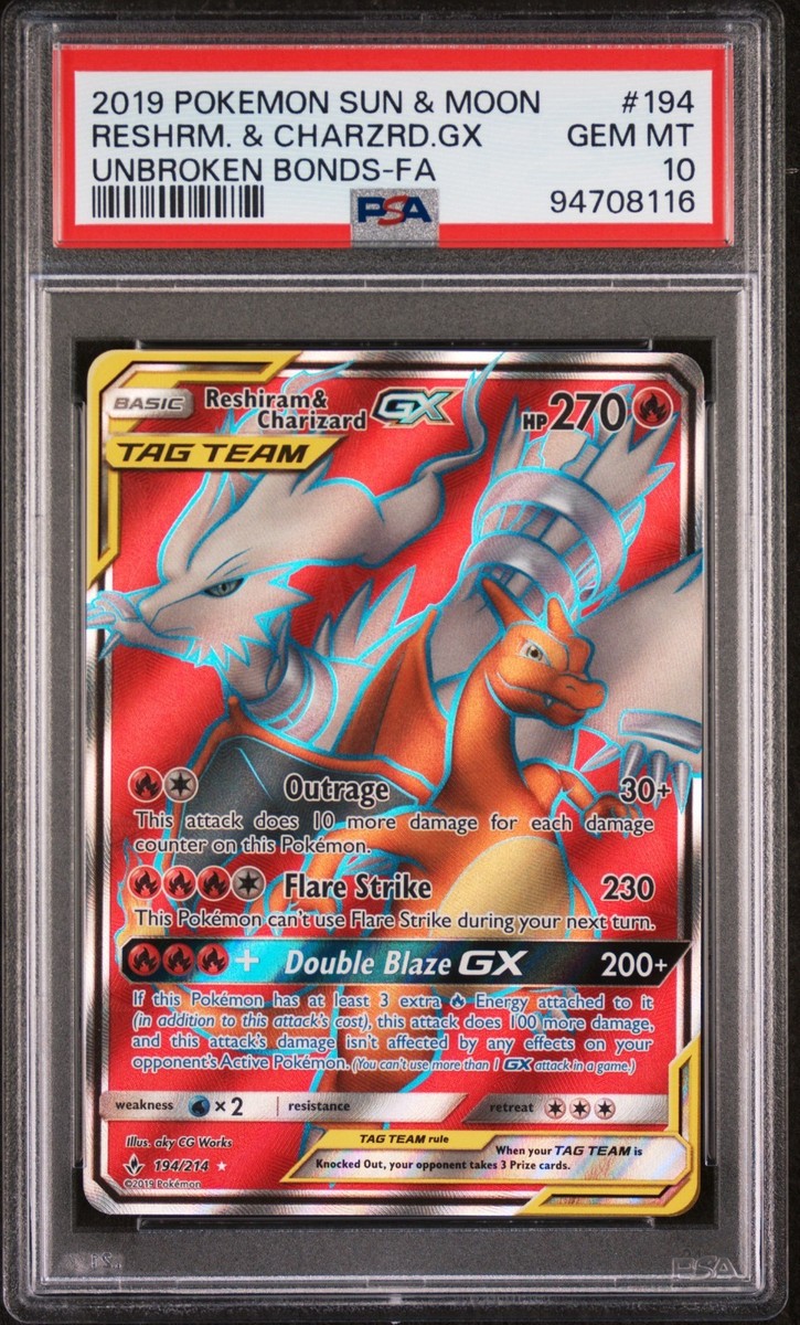 Pokemon Reshiram & Charizard GX Full Art Tag Team Unbroken Bonds