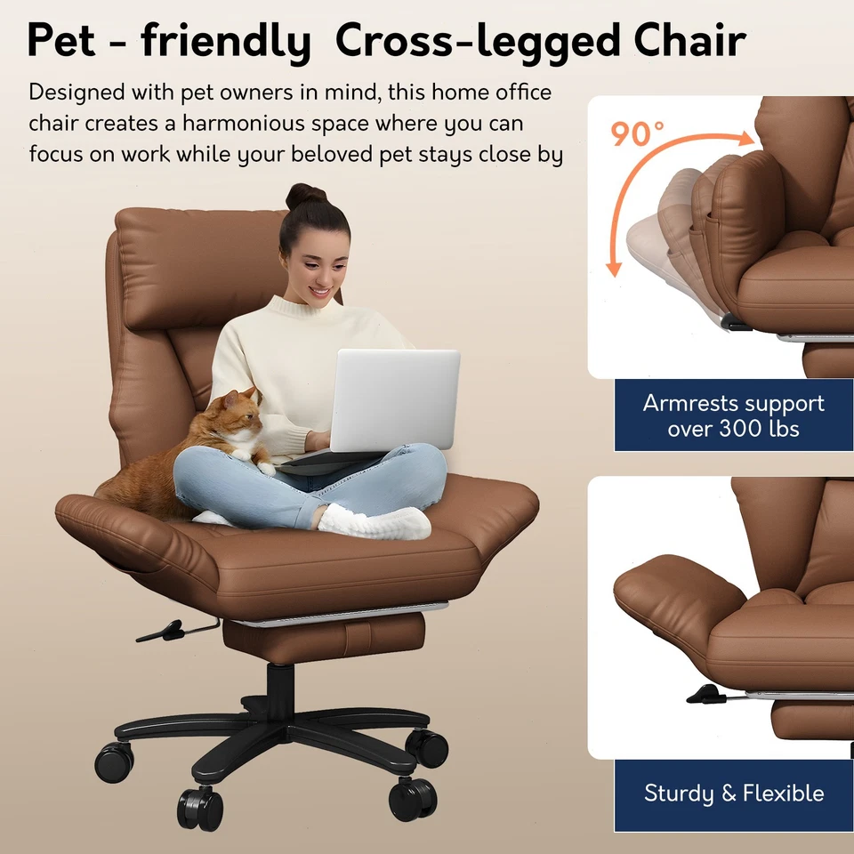 Silla de oficina reclinable grande y alta con reposapiés 500 libras de ancho asiento brazos de almacenamiento Foto 2 de 4